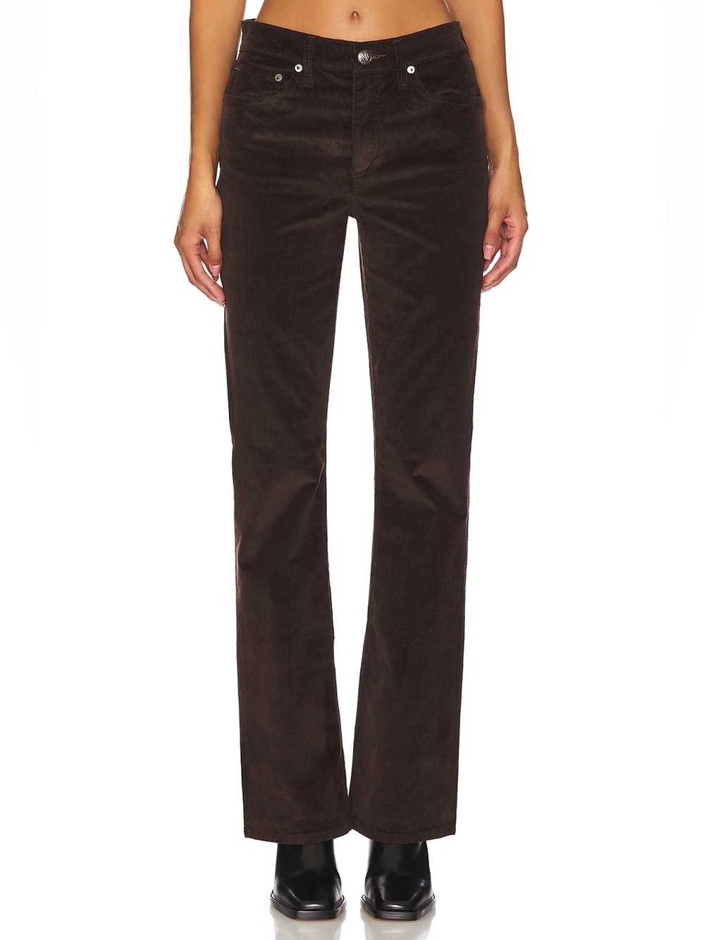 Rag & Bone Peyton Mid-Rise Full Length Bootcut Corduroy Jeans in Dark Brown 31
